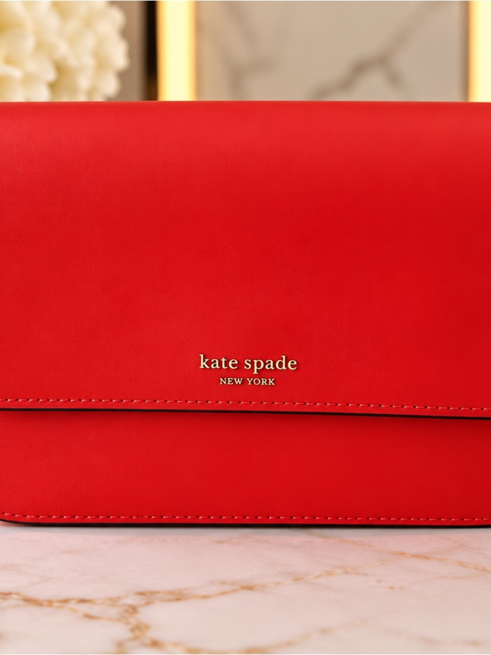 kate spade red leather flap crossbody with gold logo